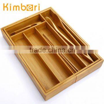 5-compartment kitchen antibacterial bamboo expandable cultery storage tray