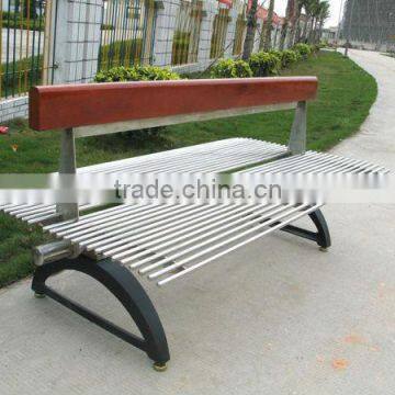 Stainless steel garden bench seat with cast iron bench ends