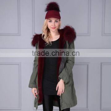 Fashion Olive Green Korean Style Women Zipper Fur Hooded Coat Jacket