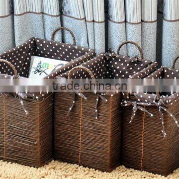 Brown paper woven basket with two handles