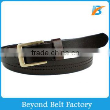 Beyond Women's 2.5cm Wide Coffee Color Stitching Black Cowhide Leather Perforated Belt