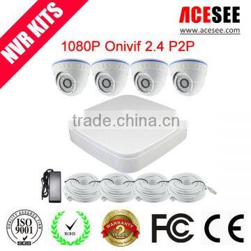 ONVIF P2P 4CH 1080P NVR and 960P IP dome camera kit cctv surveillance system