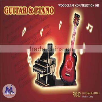 2 Pcs Piano&Guitar New Wonderword Wood Wooden 3D Shape Color Puzzle