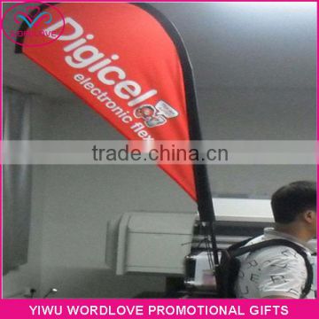 hot sell dye sublimation 110g knitted polyester 67x115cm outdoor advertising backpack banner,wholesale backpack flag