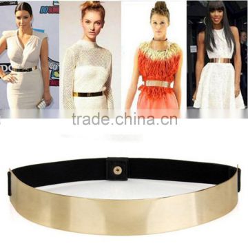 NEW Women Elastic Metal Waist Belt Metallic Bling Gold Plate slim Simple Band