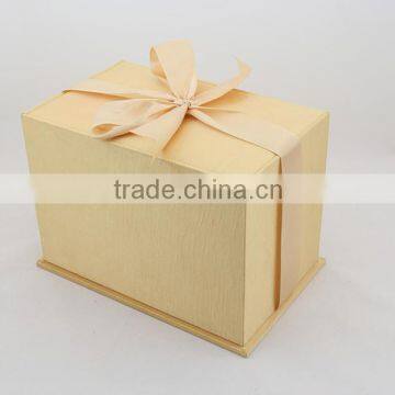 Luxury golden gift box with ribbon , Accept OEM / ODM order