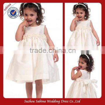 Fl73 Satin Tulle Scoop Neckline Knee Length Flower Girl Dress With Sash