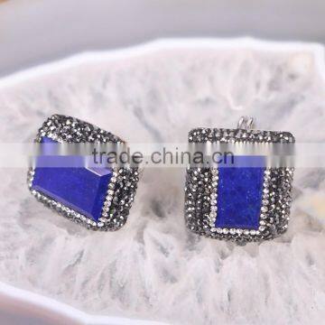 Natural Lapis Lazuli Druzy Stone Rings, Pave Crystal Rhinetone Single Stone Ring Design