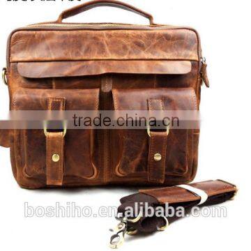 Custom design mens cowhide vintage leather tote bag handbag shoulder bag