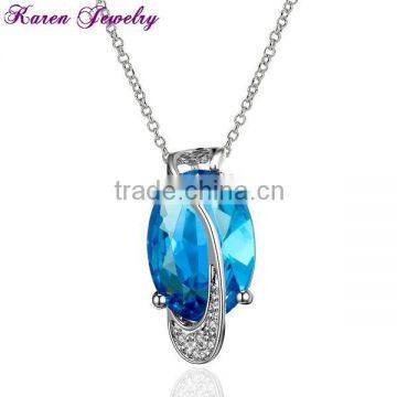 Big Sapphire Blue Crystal Platinum Plated Pendant Necklace Statement Necklace Women Fashion Necklaces for Women 2014