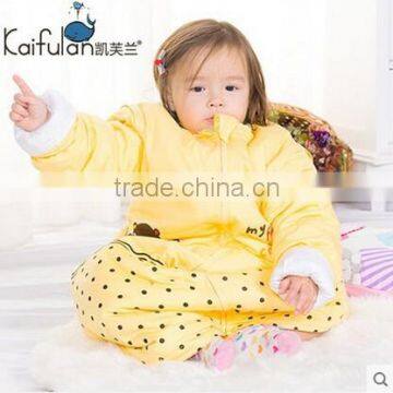 Children's 100% Cotton Baby Sleeping Bag Detachable Sleeve and Detachable Cotton Fillings Quilt for Four Seasons Yellow Color