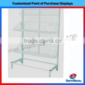 powder coated shopping mall metal wire basket display rack