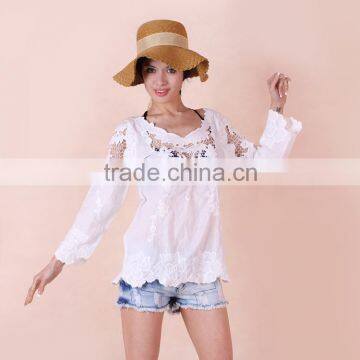 Women Dress Sexy Round Neck Lace Crochet with applique White Lace Dress