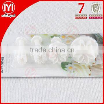 4pcs Flower Shape Plastic Cookie Cutter/Stamp Setwith Handle photo-2