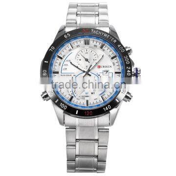New Mens Curren Silver Stainless Steel Date Hour Anaog Quartz Sport Wrist Watch