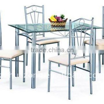 Tempered glass & steel tube dining table and chair