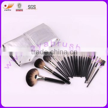 21pcs Natural Hair Shiny Black Wood Handle Silver Pouch Professional Cosmetic Brush Set