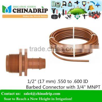 Drip irrigation 1/2" (17 mm) .550 to .600 ID Barbed Connector with 3/4" MNPT