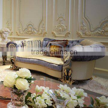 Elegant French New Classic Fabric Upholstered Sectional Sofa / Luxury Palace Hand Carved Wooden Living Room Furniture Sofa Set photo-2