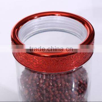 Set 4 Clear Round Glass Food Storage Jars With Red Plastic Lid photo-4