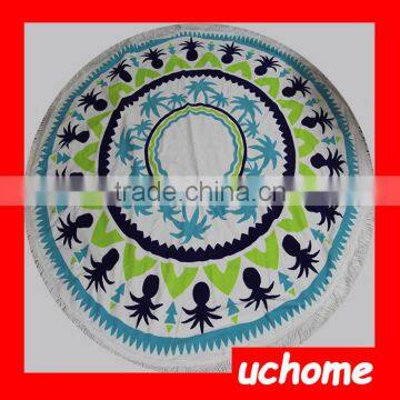 UCHOME High Quality Custom Beach Blanket Reactive Printed Circular 100% Cotton Tassel Beach Towel Round photo-5