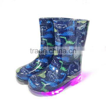 Knee High Printed Hotsale LED Light Outsole Pass REACH or California Prop 65 Testing Kids PVC Rain Boots Wellies Gumboots photo-3