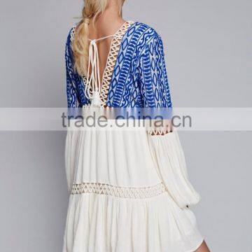 Sexy Boho Machine Embroidery Deep V-neckline Long Sleeve Rayon Mini Dress Designs Names Of Ladies Dresses 2016 HSD5779 photo-3