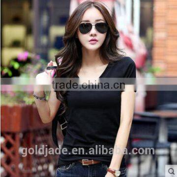 Customized Manufactorying Pure V Neck Short-sleeve Ladies T Shirt photo-5