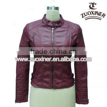 Autumn and winter women red leather waterproof jacket coats