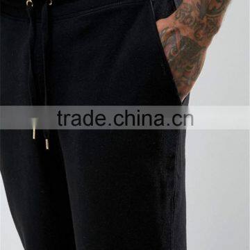 Plain Black 100 Cotton Men Drawstring Drop Crotch Joggers With Side Pockets Sport Pants photo-4