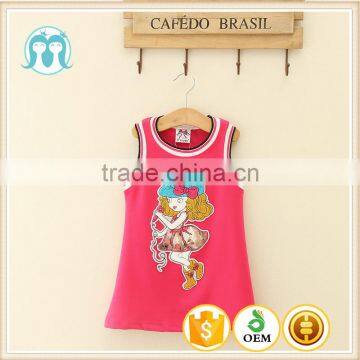 Summer Casual Small Girls Baby Skirt Cartoon Printing Fashion Dress Designs Pink children clothes