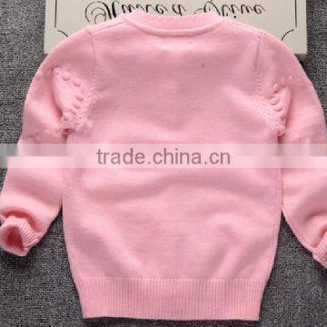 Latest Custom Child Girls Balls Pink Pearl Buttons Cardigan Sweater photo-3