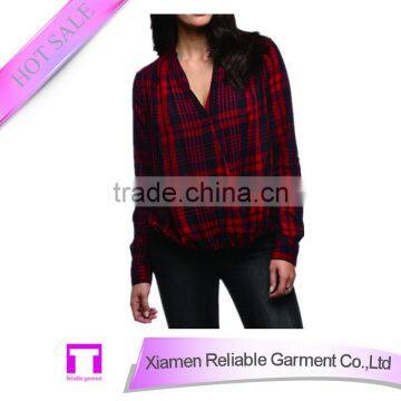 Long sleeve printed blouse plaid shirt lady wear fashion blouses for ladies