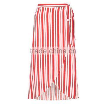 New Fashion Side Tie Red and White Striped Long Wrap Skirt for Girl photo-6