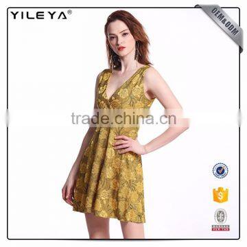 Odm Services Pleated V Neck Sleeveless Dress Flower Slim Waist photo-2