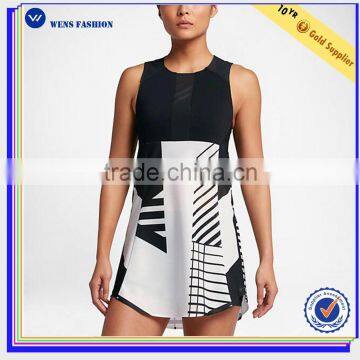 Dri-fit technic mesh patched polyester spandex tennis dress women tennis wear