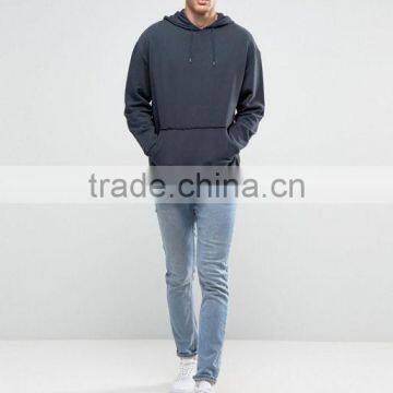 Men's Oversized Longline Hoodie In Washed Black photo-2