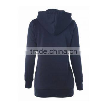2017 Ladies Slim Fit Navy Longline Zip Up Pocket Hoodie Supplier photo-2