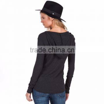 Wholesale Fashion Ladies Deep V-Neck Thin Ribbing Pullover Hoodies photo-2
