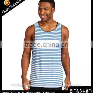 Super quality White and blue stripe running singlet custom design with round neck