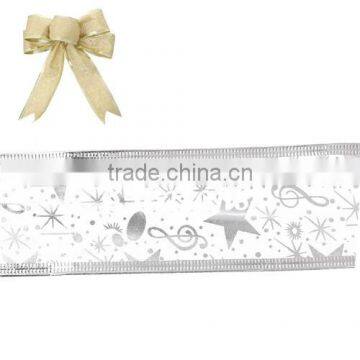 White Star Musical Notes Pattern Organza Satin Ribbon For Christmas Decoration 5.0cm photo-2