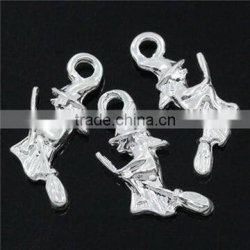 Silver Plated Halloween Ornaments Charm Pendants Witch Flying On Broom photo-2