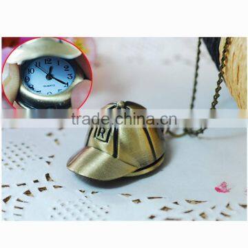 Baseball Cap Pendant Necklace Watch Bronze Tone Pocket Watch With Chain