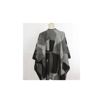 Latest design acrylic contrast color with border patterns woven knitted shawl