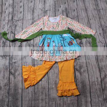 Yawoo 2016 new patterns turkey time dress match double ruffle pants thanksgiving set little girl boutique clothes