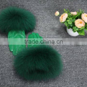 Wholesale Ladies Raccoon Fur Trimmed Sheep Leather Gloves With Factory Price photo-3
