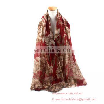 Wholesale Fashion Begonia Flowers Printed Joker Tippet Voile Scarf photo-2