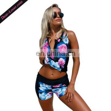 New Design 2 Pcs Floral Print Lady Mature Swimsuit photo-2