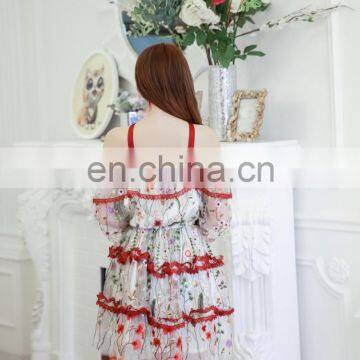 Latest Fashion Dress Designs Pretty Women Long Sleeve Floral Ruffle Casual Dresses With Cold Shoulder photo-4