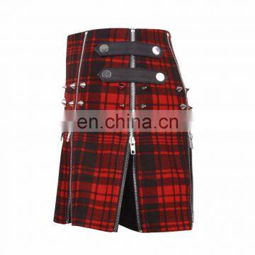 Red Tartan Pleated Mini Skirt With Spikes and Zippers Q-250 Punk Rave photo-2
